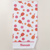 ピンクパーソナライズされたピックボール ビーチタオル (正面)