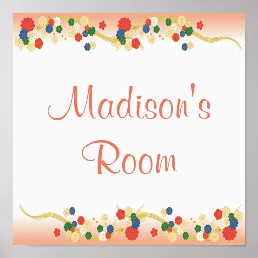 ピンクパーソナライズされたピーチアジアフローラテンプレート ポスター (正面)