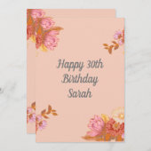 ピンクパーソナライズされたピーチフローラ誕生日カード (正面/裏面)