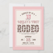 ピンクパーソナライズされたファーストRodeoガールズ1st誕生日 招待状 (正面)