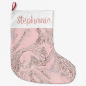 ピンクパーソナライズされたフェイクの大理石 ラージクリスマスストッキング (正面)