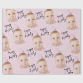 ピンクパーソナライズされたフォトコラージュ子供の誕生日 ラッピングペーパー (フラット)