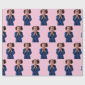 ピンクパーソナライズされたフォトコラージュ子供の誕生日 ラッピングペーパー (フラット)