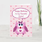 ピンクパーソナライズされたフクロウハッピーバースデーカードシスター カード (正面)