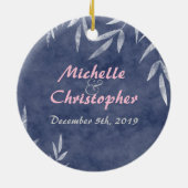 ピンクパーソナライズされたフラミンゴカップル熱帯ビーチ セラミックオーナメント (裏面)