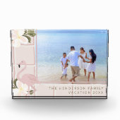 ピンクパーソナライズされたフラミンゴファミリーバケーション フォトブロック (正面)