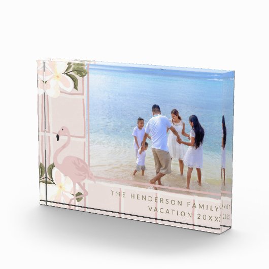 ピンクパーソナライズされたフラミンゴファミリーバケーション フォトブロック (右)