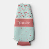 ピンクパーソナライズされたフラミンゴ水玉模様 ボトルクーラー (正面)