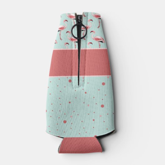 ピンクパーソナライズされたフラミンゴ水玉模様 ボトルクーラー (裏面)