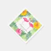 ピンクパーソナライズされたフラミンゴ熱帯アロハ スタンダードカクテルナプキン (角)