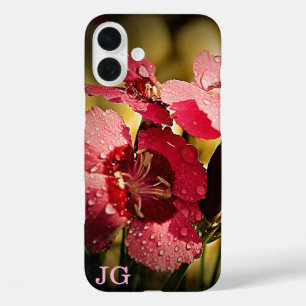 ピンクパーソナライズされたフラワーアップルiPhoneケース iPhone 16 Plusケース