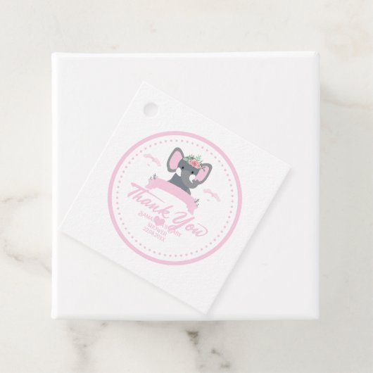 ピンクパーソナライズされたフローラかわいい象の赤ちゃんシャワー フェイバータグ (インサイチュ)