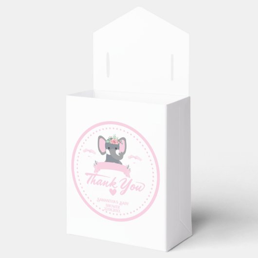 ピンクパーソナライズされたフローラかわいい象の赤ちゃんシャワー フェイバーボックス (オープン)