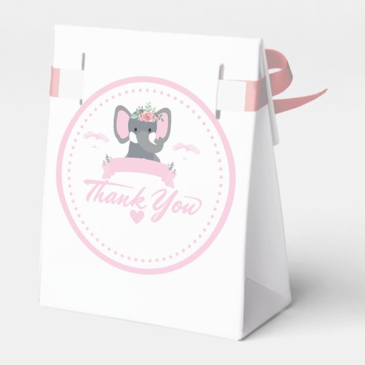 ピンクパーソナライズされたフローラかわいい象の赤ちゃんシャワー フェイバーボックス (裏面サイド)