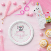 ピンクパーソナライズされたフローラかわいい象の赤ちゃんシャワー ペーパープレート (パーティー)