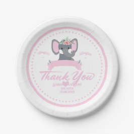 ピンクパーソナライズされたフローラかわいい象の赤ちゃんシャワー ペーパープレート