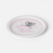 ピンクパーソナライズされたフローラかわいい象の赤ちゃんシャワー ペーパープレート (アングル)