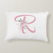 ピンクパーソナライズされたフローラアクセント枕 アクセントクッション (裏面)