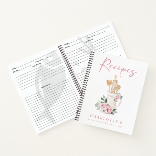 ピンクパーソナライズされたフローラキッチンレシピ本 ノートブック (内部)