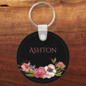 ピンクパーソナライズされたフローラキーチェーン キーホルダー (正面)