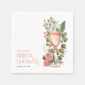 ピンクパーソナライズされたフローラシャンパンブライダルシャワー スタンダードカクテルナプキン (正面)