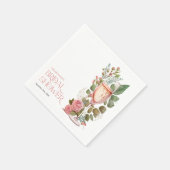 ピンクパーソナライズされたフローラシャンパンブライダルシャワー スタンダードカクテルナプキン (角)