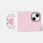 ピンクパーソナライズされたフローラダイヤモンドモノグラム Case-Mate iPhoneケース (裏面 (横))