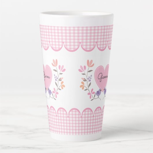 ピンクパーソナライズされたフローラハート母の日 カフェラテマグ (正面)