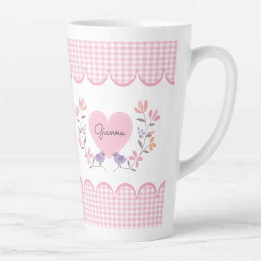 ピンクパーソナライズされたフローラハート母の日 カフェラテマグ (右)