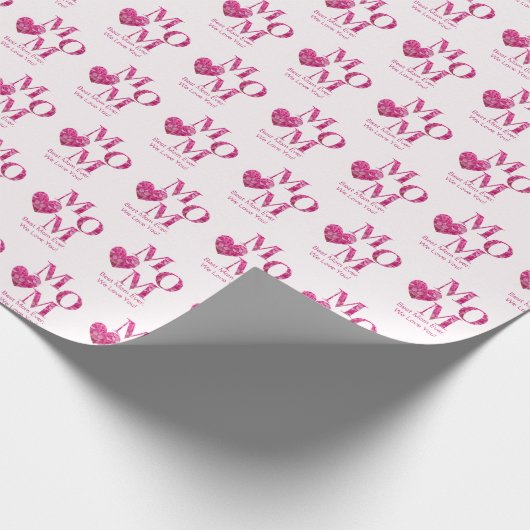 ピンクパーソナライズされたフローラハートMOM文字円 ラッピングペーパー (角)