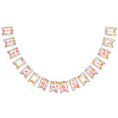 ピンクパーソナライズされたフローラパッテンベビーガール バンティングフラッグ (全)