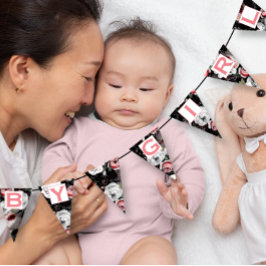 ピンクパーソナライズされたフローラパッテンベビーガール バンティングフラッグ