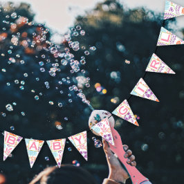 ピンクパーソナライズされたフローラパッテンベビーガール バンティングフラッグ