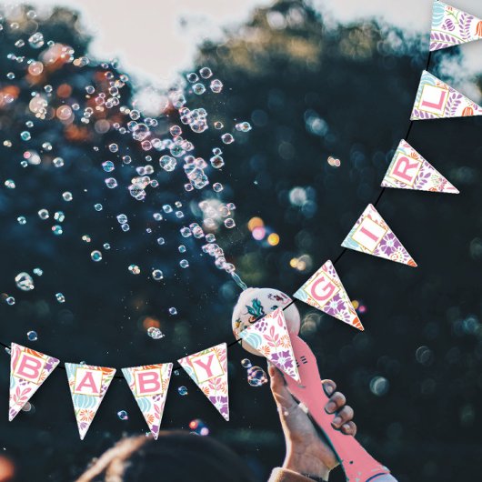 ピンクパーソナライズされたフローラパッテンベビーガール バンティングフラッグ