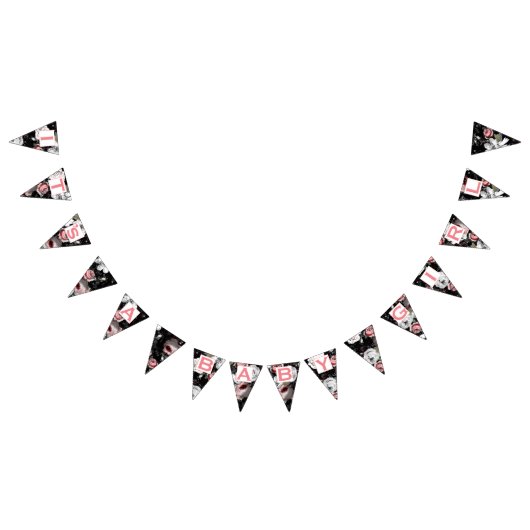 ピンクパーソナライズされたフローラパッテンベビーガール バンティングフラッグ (全)