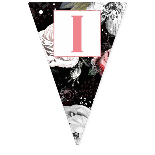 ピンクパーソナライズされたフローラパッテンベビーガール バンティングフラッグ (第1の旗)