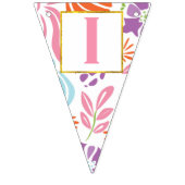 ピンクパーソナライズされたフローラパッテンベビーガール バンティングフラッグ (第1の旗)