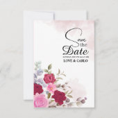 ピンクパーソナライズされたフローラフラワー結婚式招待状 サンキューカード (正面)