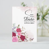 ピンクパーソナライズされたフローラフラワー結婚式招待状 サンキューカード (スタンド正面)