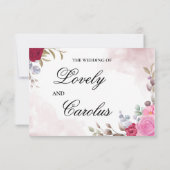ピンクパーソナライズされたフローラフラワー結婚式招待状 サンキューカード (裏面)