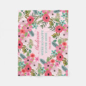 ピンクパーソナライズされたフローラフリースベビーブランケット フリースブランケット (正面)