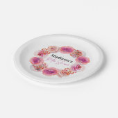 ピンクパーソナライズされたフローラブライダルシャワー ペーパープレート (アングル)