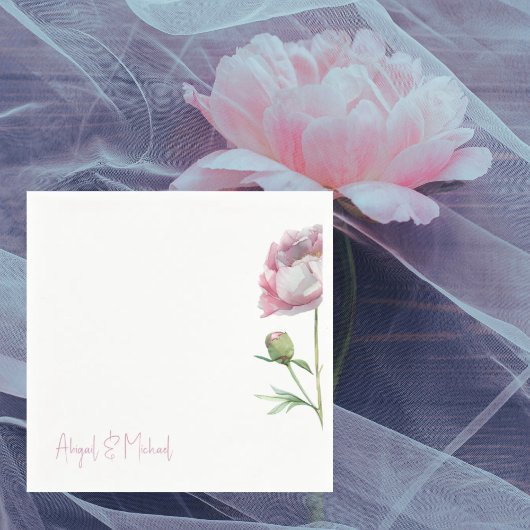 ピンクパーソナライズされたフローラペオ結婚ネスのカクテル スタンダードカクテルナプキン