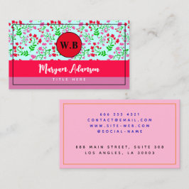 ピンクパーソナライズされたフローラモノグラム コーリングカード