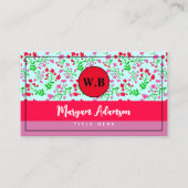 ピンクパーソナライズされたフローラモノグラム コーリングカード (正面)