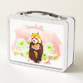 ピンクパーソナライズされたフローラレッドパンダランチボックス メタルランチボックス (裏面)