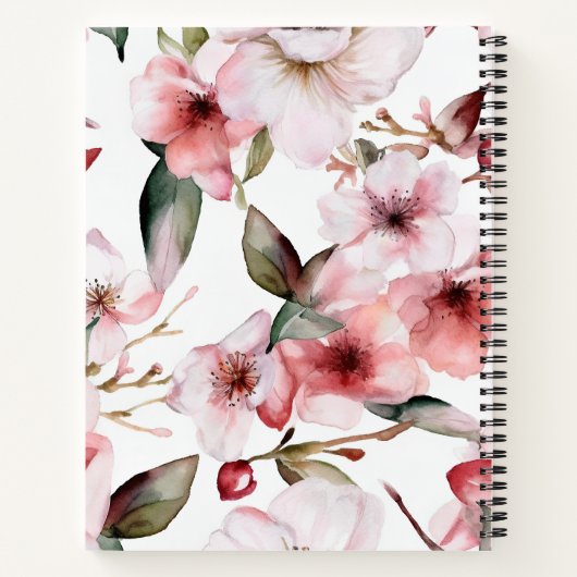 ピンクパーソナライズされたフローラ水彩レシピ本 ノートブック (裏面)