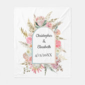 ピンクパーソナライズされたフローラ結婚の日付 フリースブランケット (正面)