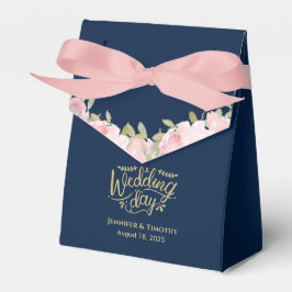 ピンクパーソナライズされたフローラ結婚式の日ネイビーブルー フェイバーボックス