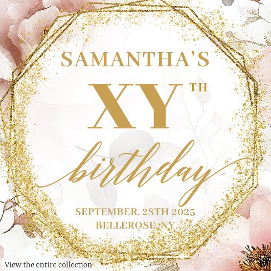 ピンクパーソナライズされたフローラ誕生日ナプキンス金ゴールド スタンダードカクテルナプキン